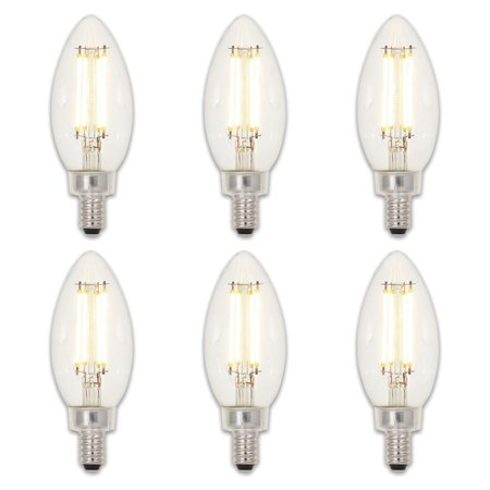 WESTINGHOUSE Bulb LED Dimmablemable 4.5W 120V B11 Filament 2700K Clear E12 Candelabra, 6PK 5316820